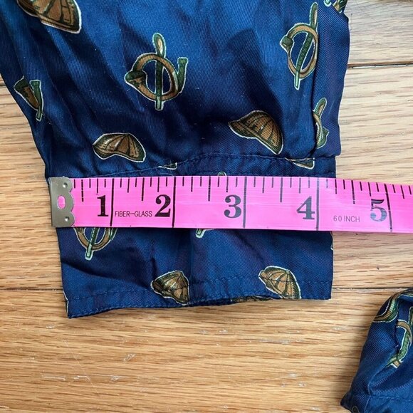 Vintage St. Michael Silk Shirt Mens L  Hunting Equestrian Novelty Print Navy Blu - Picture 13 of 14